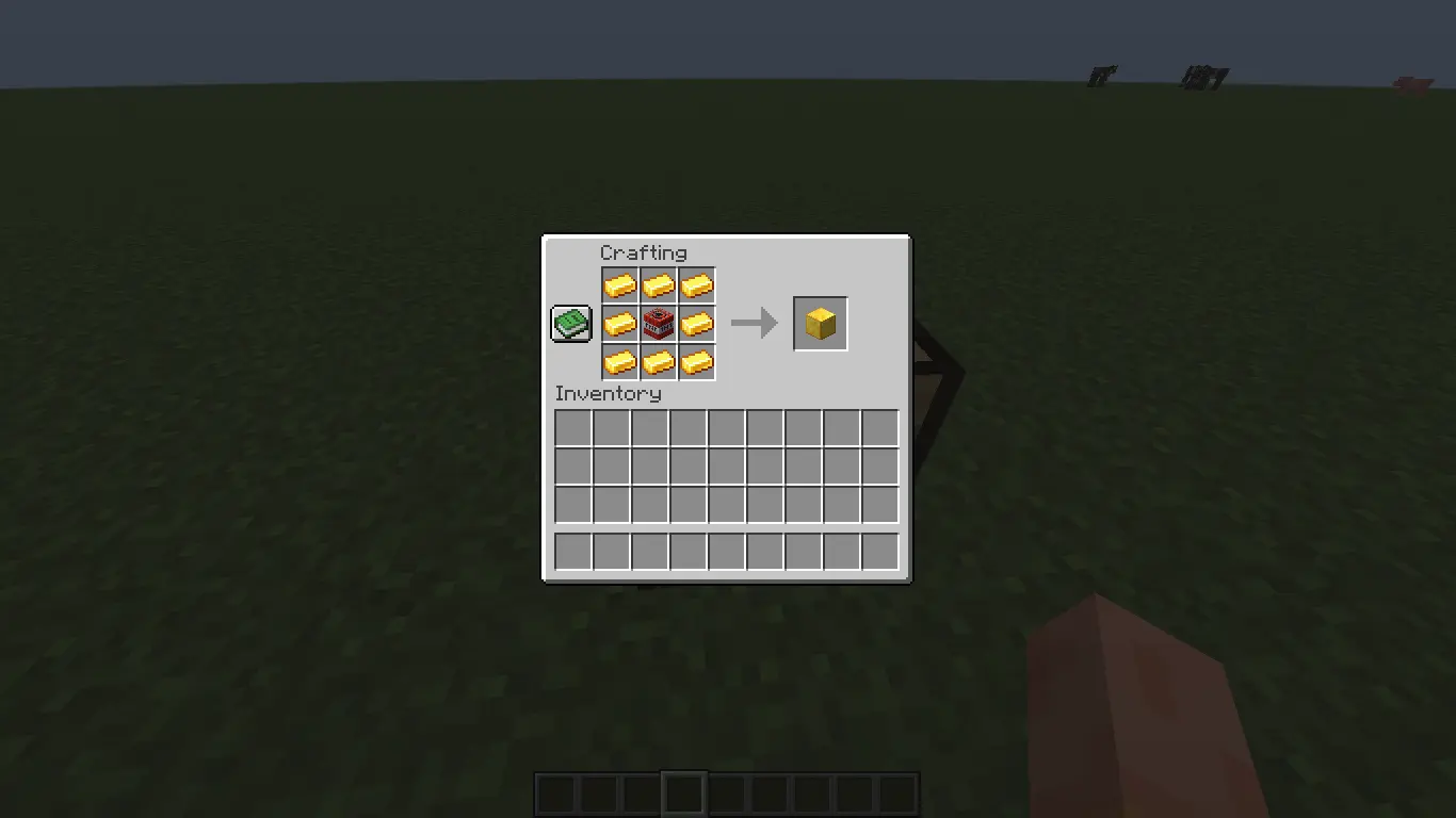 The crafting recipe of Explosive Gold Block