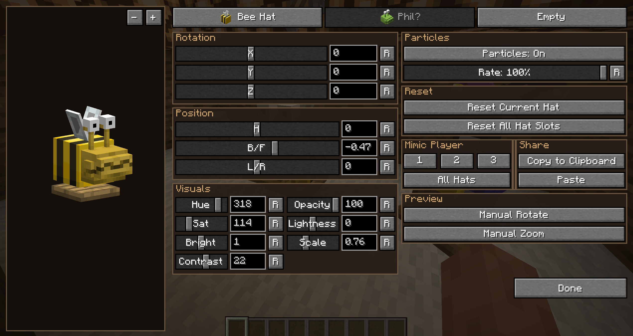 Editing hats on a hatstand menu