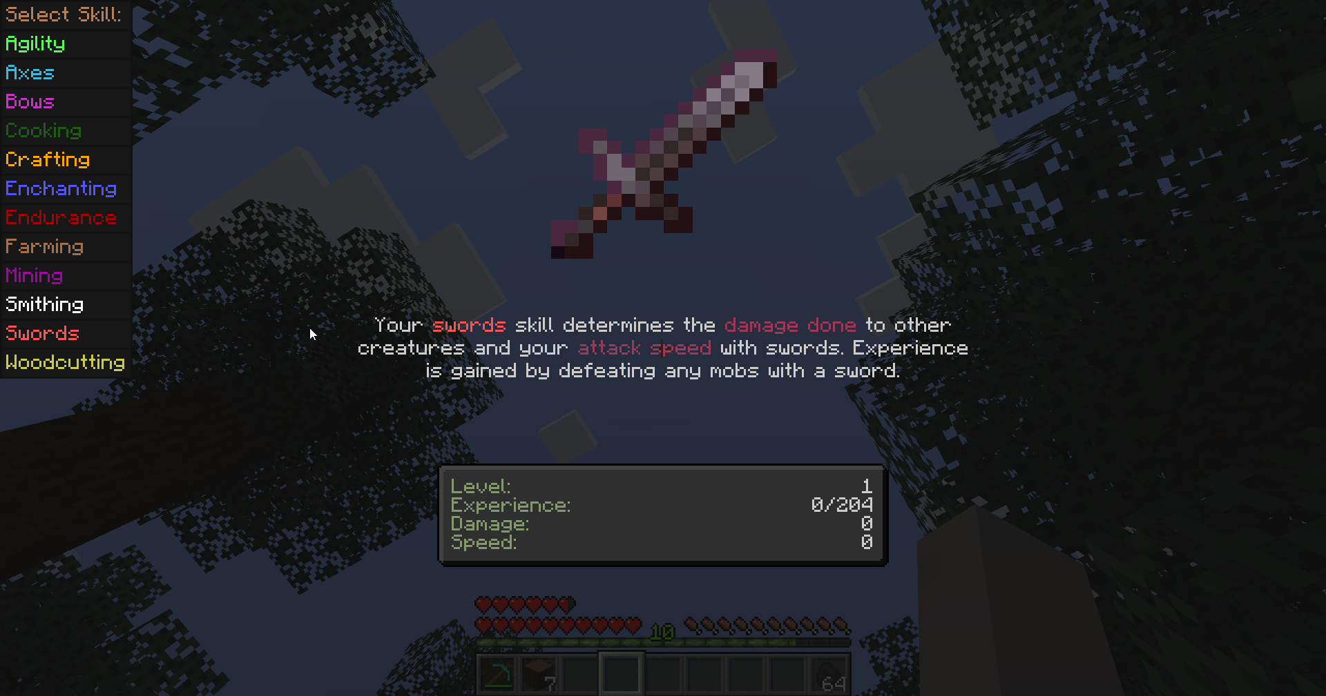 Swords skill screen