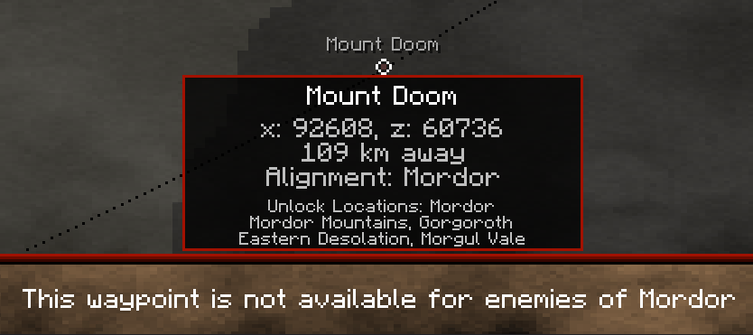 Screenshot showing the Mount Doom waypoint including it's alignment and unlock biomes.
