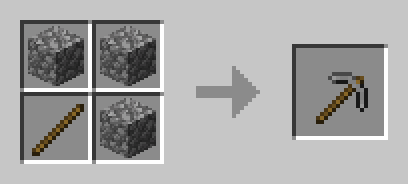 2x2 crafting grid with a stick on the bottom left and cobblestone in the other 3 slots.