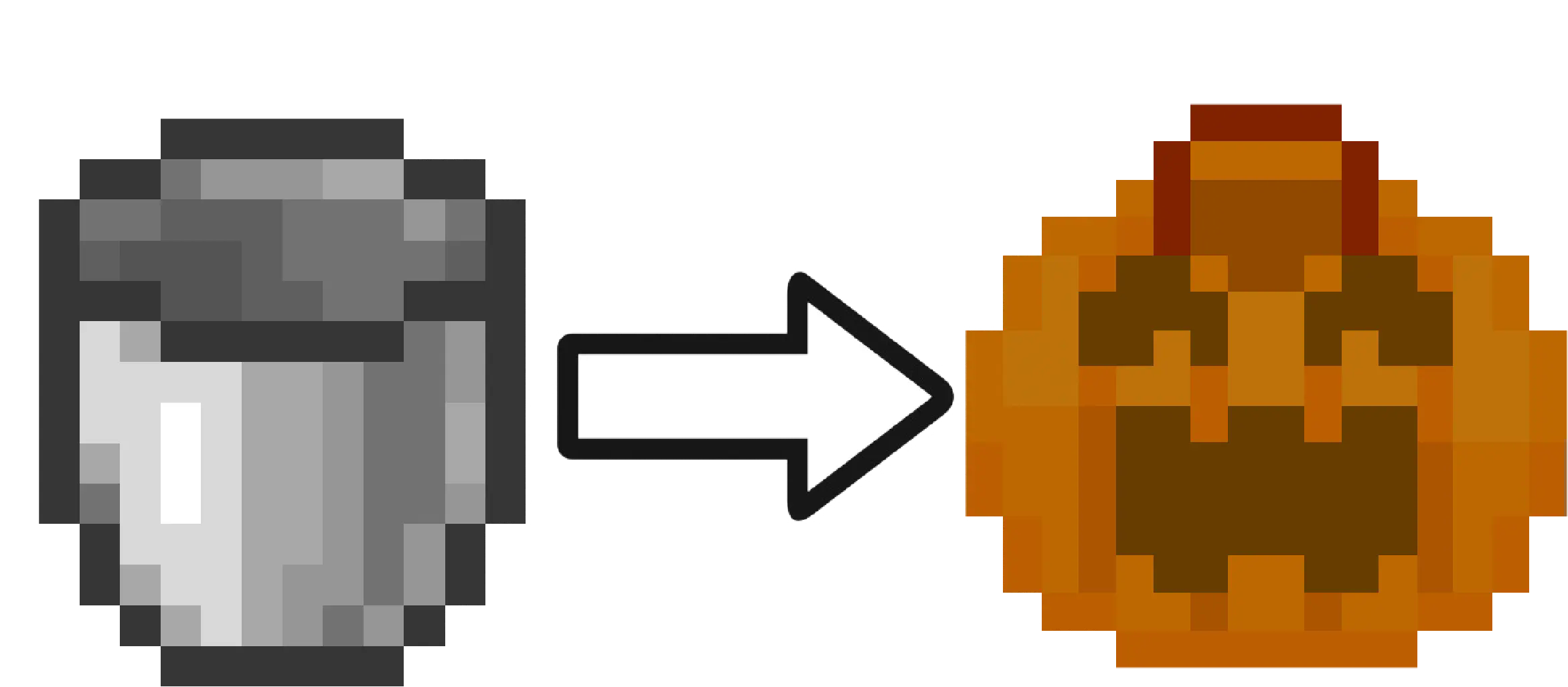 An image showing that the texture pack "Buckets to Pumpkin Baskets" turns buckets into pumpkin baskets.