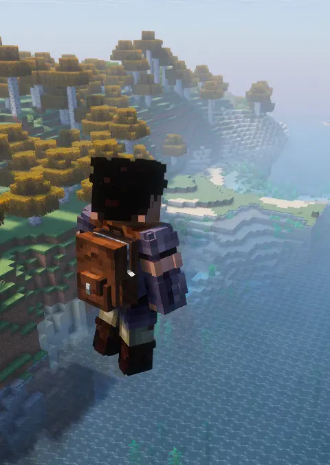 Screenshot showcasing the iron backpack in game, with it resembling the shape of a chest, that is used in it's crafting, recipe