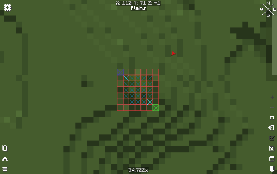 A WorldEdit selection visible in the worldmap with Axiom selection inside.