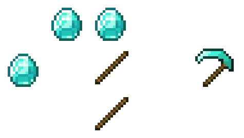 The crafting recipe of the Diamond Scythe, showing 2 sticks and 3 diamonds in a scythe shape.
