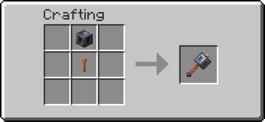 A crafting recipe showing a Heavy Core block and a Lightning Rod under it, resulting in the Lightning Mace item