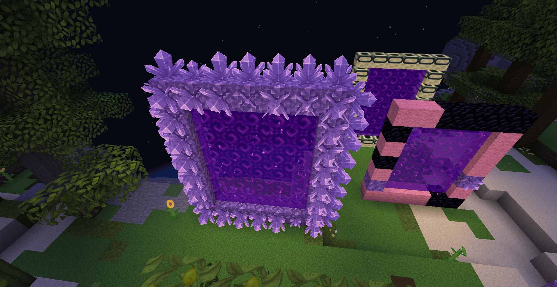 This is a fully functioning nether portal made with budding amethyst. All the other portals work also.
