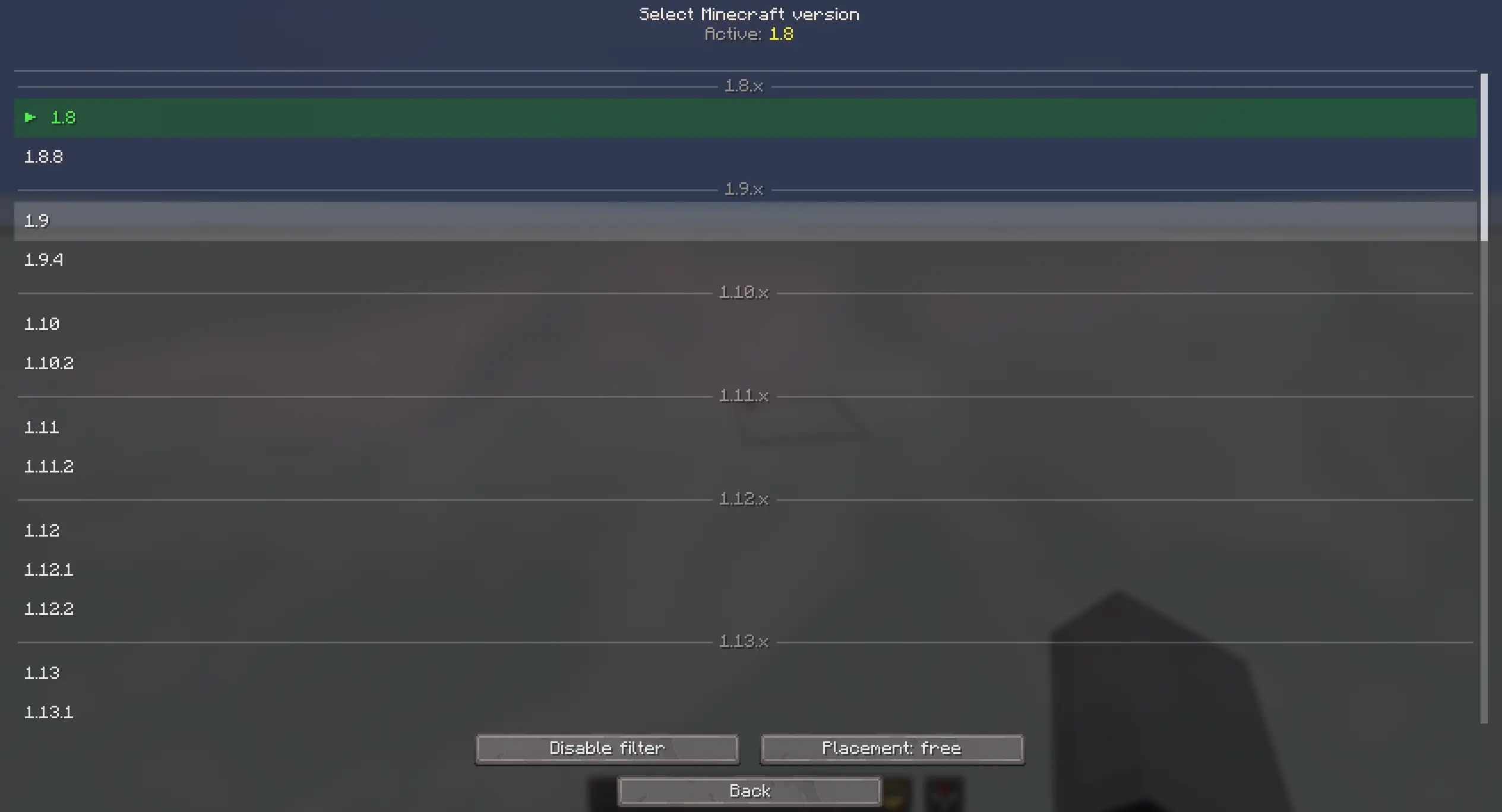 Config screen