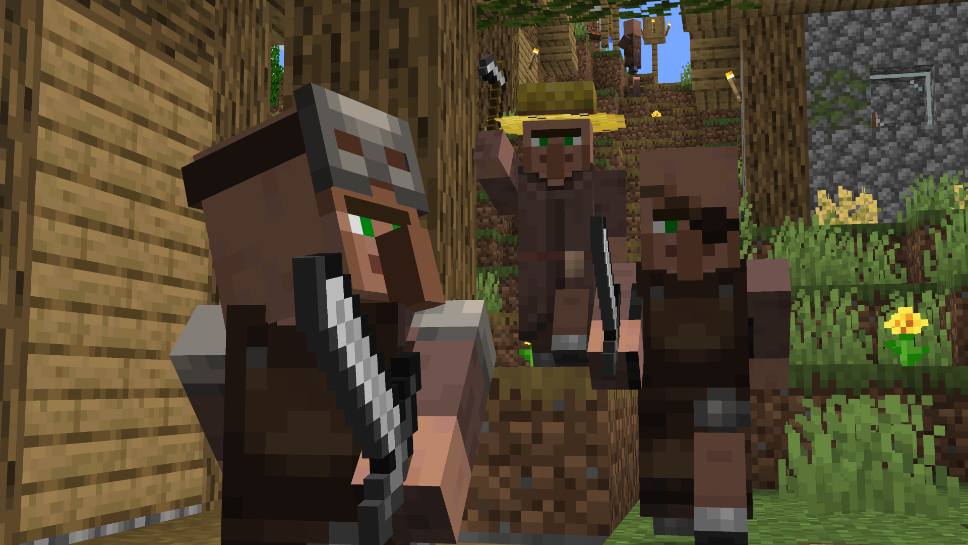 villagers carrying profession based weapons