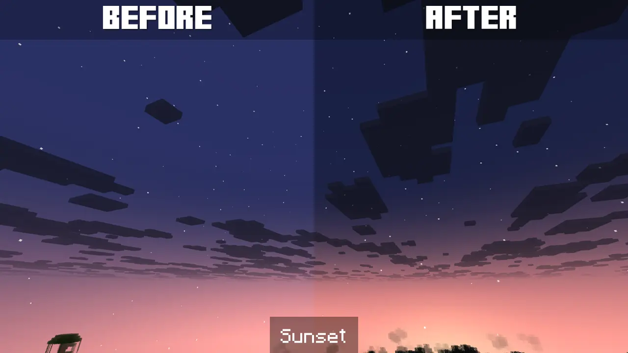 Before and After of the Sunset with adjusted transition to the night sky