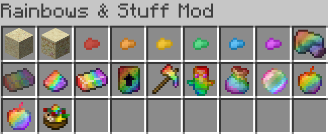 The Blocks & Items in my Rainbows & Stuff Mod.