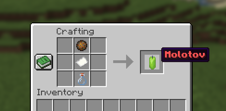 Crafting recipe for the Molotov cocktail in Minecraft.