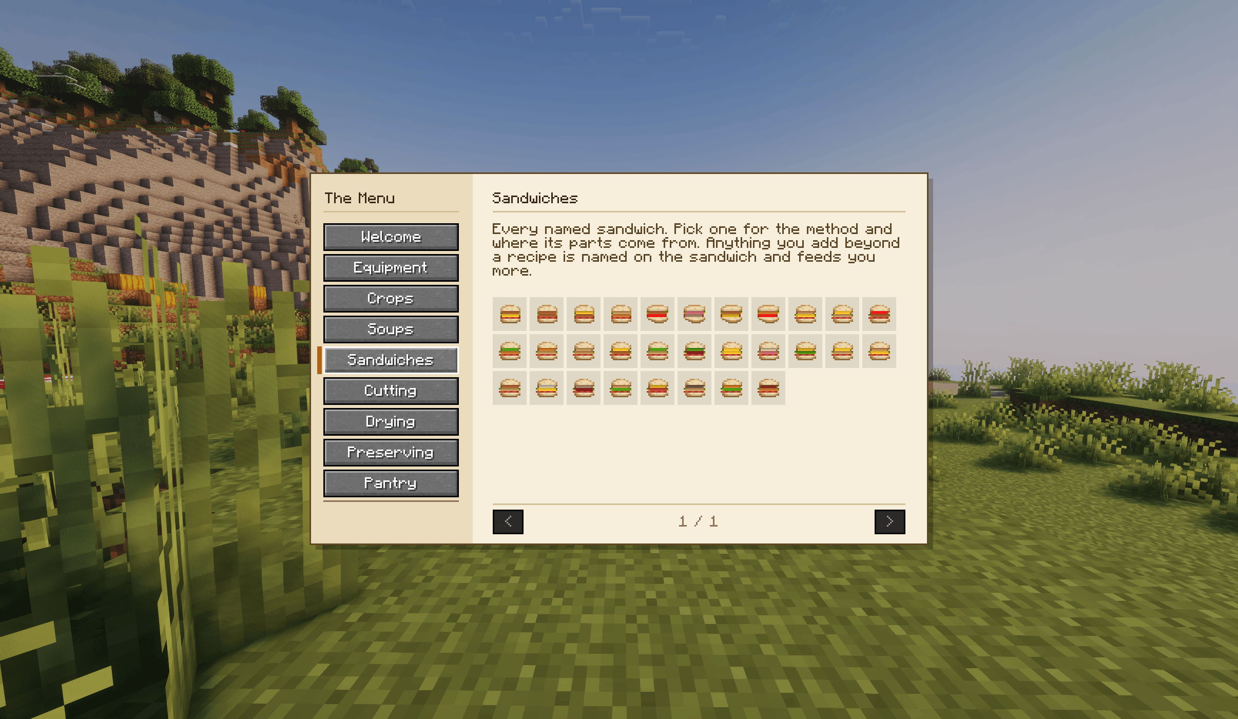 Screenshot of The Menu of sandwiches