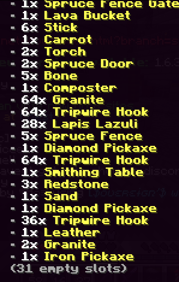 Item hover list in chat