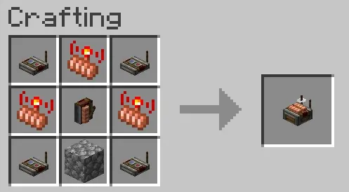 The recipe is a 3×3 shaped craft with Redstone Links in all four corners, a Wireless Modem in the center, and Cobblestone in the bottom-middle slot. The three remaining middle-edge slots (top-middle, middle-left, and middle-right) are filled with Create transmitters.