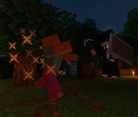 player critting a zombie with an iron pickaxe