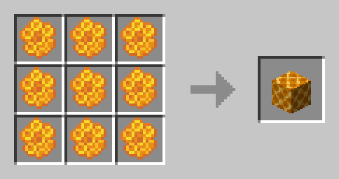 nine honeycombs being crafted into a honeycomb block