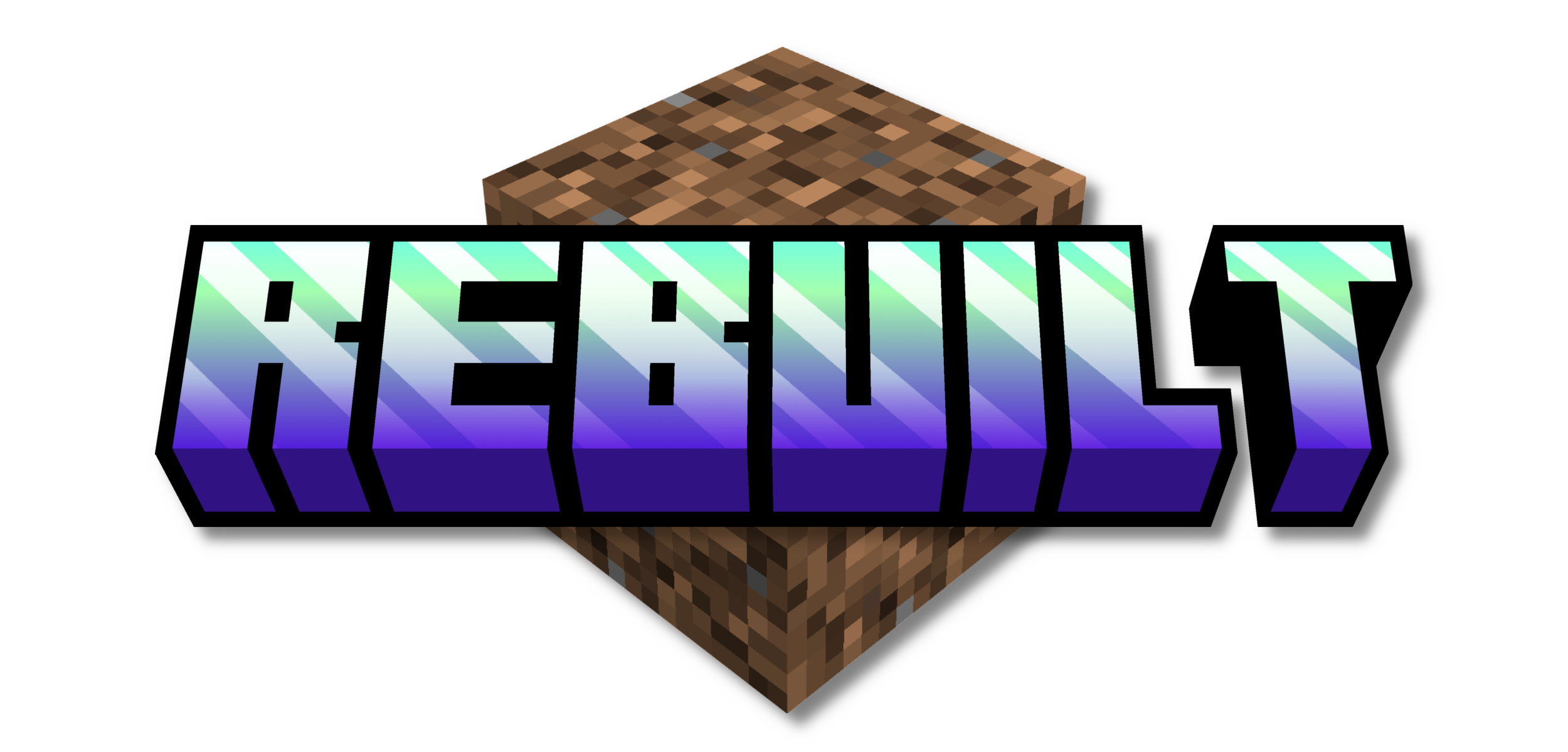 The logo of the modpack - the word "Rebuilt" on top of a coarse dirt block