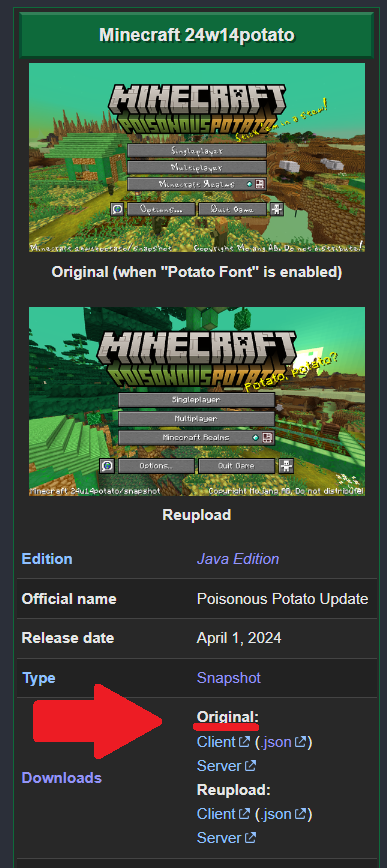 Скачать оригинальную версию снапшота на minecraft.wiki