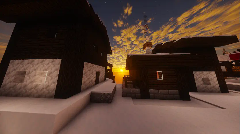 sunset snowy town