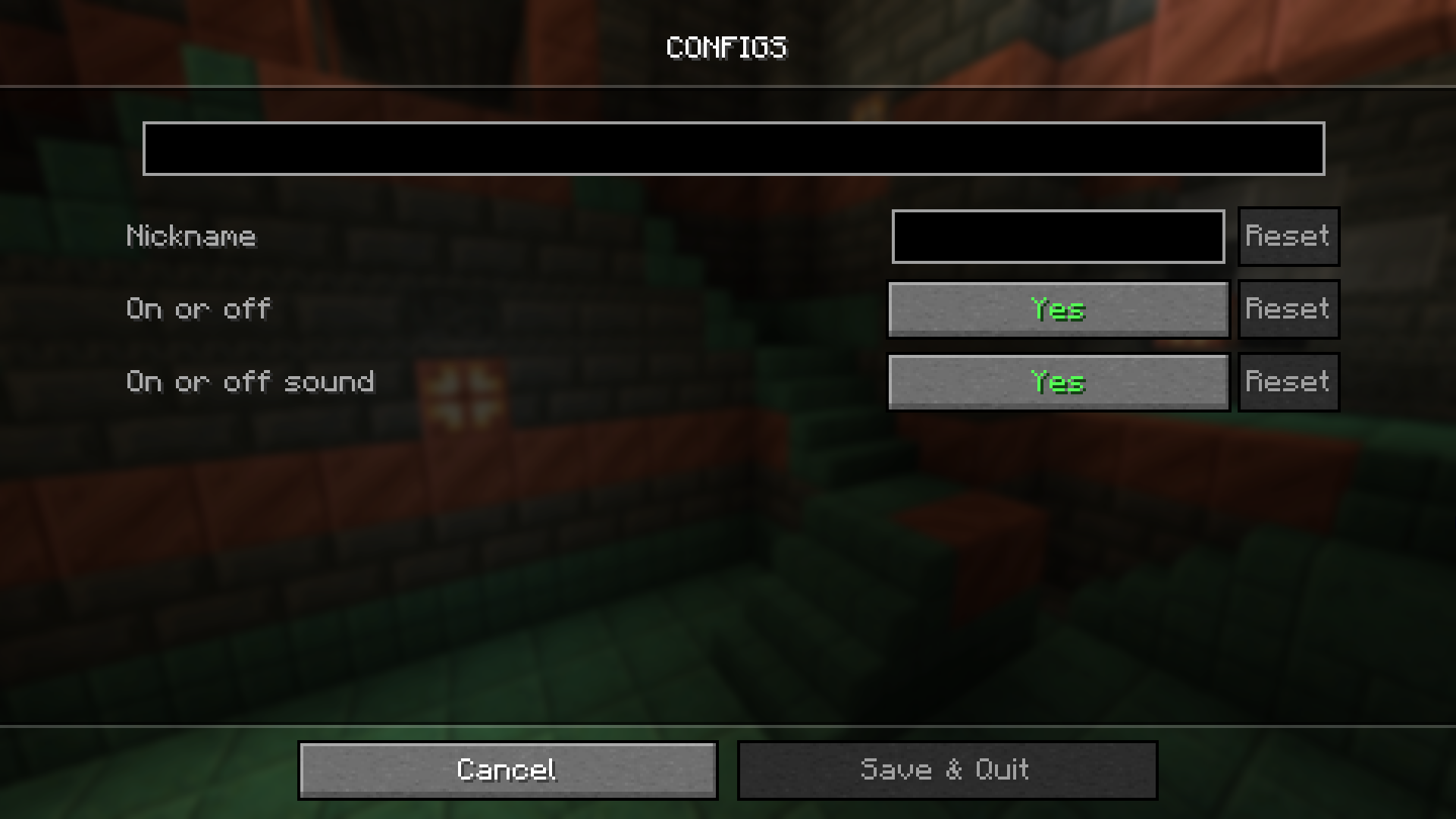Screen of configs