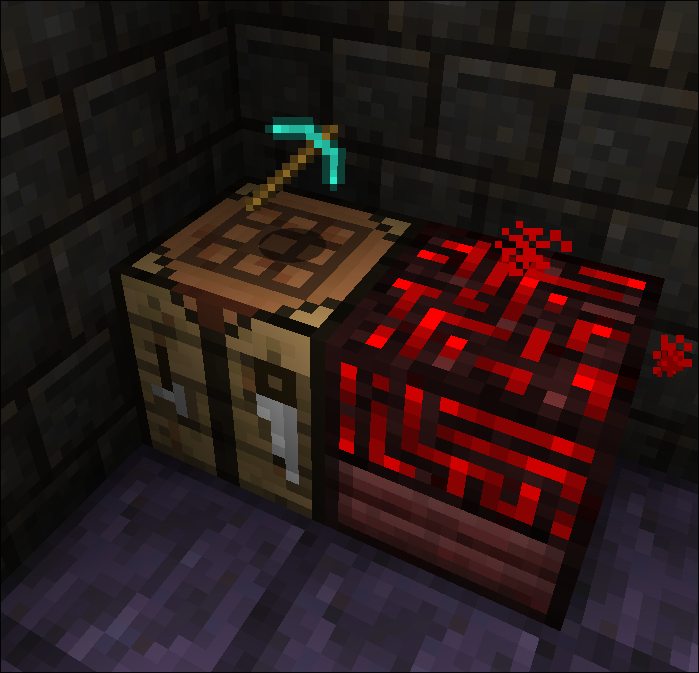 An activator facing a workbench with a diamond pickaxe on top