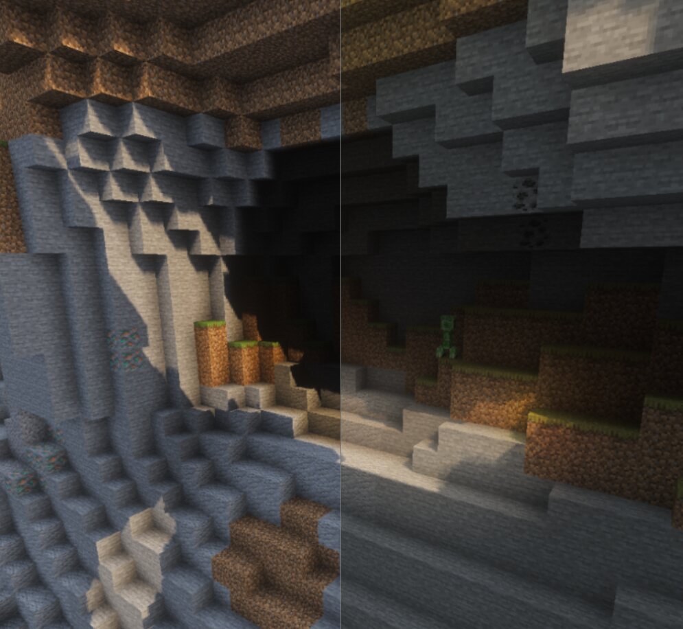 Default CR (left) and Global Illumination enabled (right). Now I can see the creeper!