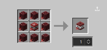 One piece of TNT in the middle of the crafting table with Netherrack surrounding on all sides