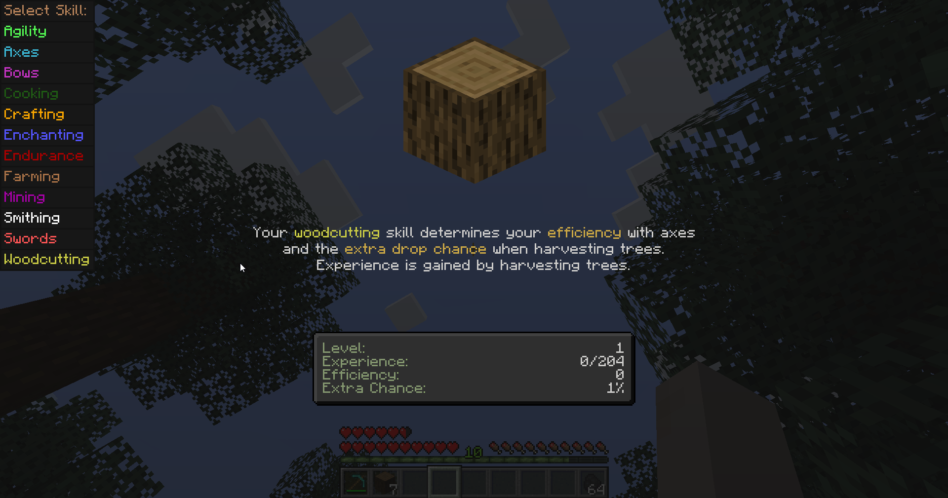 Woodcutting skill screen