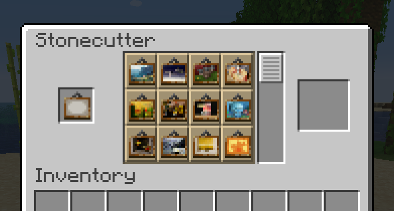 A showcase of the Stonecutter GUI when loaded with a painting.