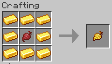 The Golden Beetroot crafting recipe, showing a beetroot in a crafting table surrounded by gold