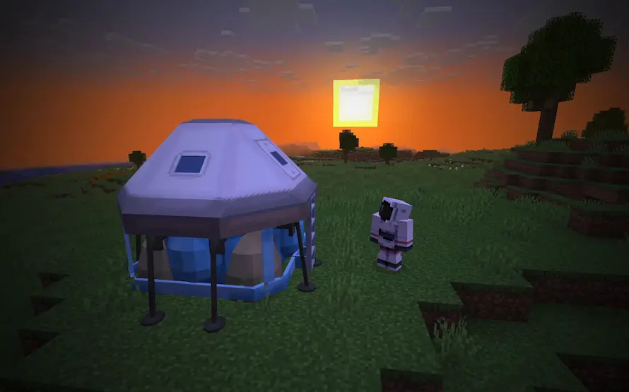 Player approaching lander rocket