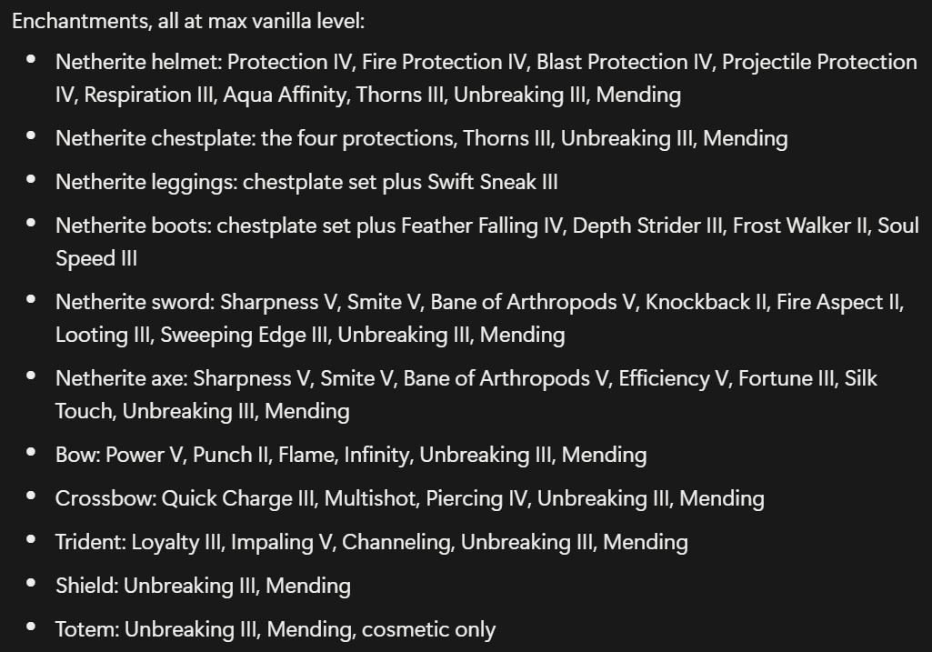 Enchantments, All At Max Vanilla Level