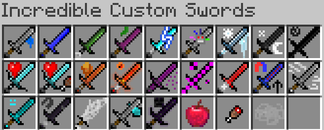 All of the swords in version 1.0.0 of this mod. There may be more swords in the future.