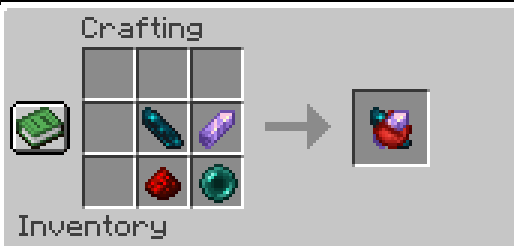 In a 3x3 crafting interface, a shapeless recipe consisting of one redstone dust, one ender pearl, one amethyst shard, and one echo shard are placed into the inputs, where the output is the redstone scrambler item.
