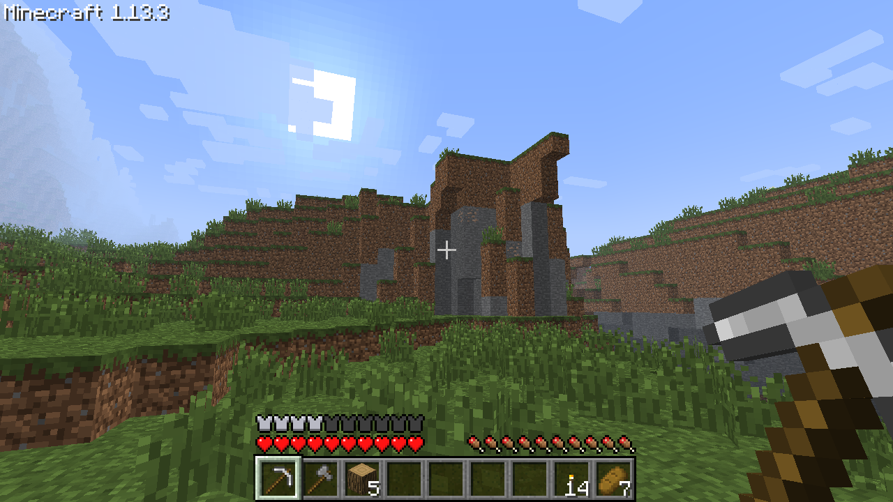 Player looks at an iron deposit, a shape looms in the fog.
