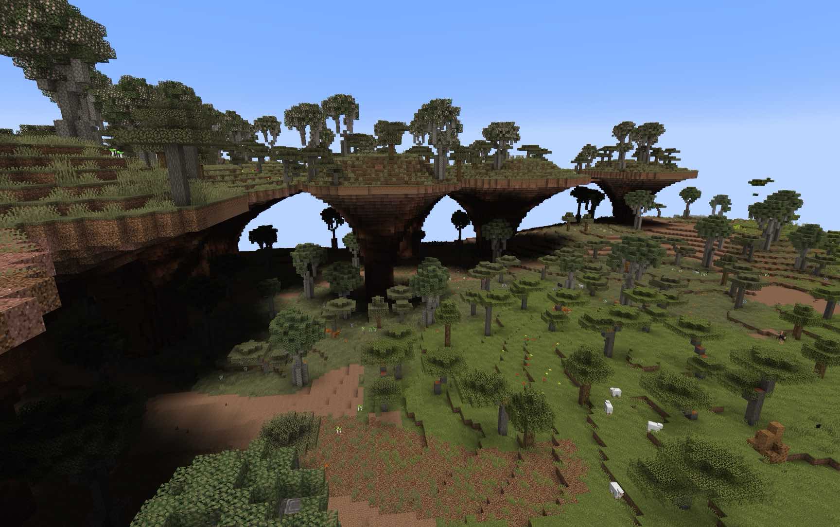 A savanna with rocky islands jutting out of the ground