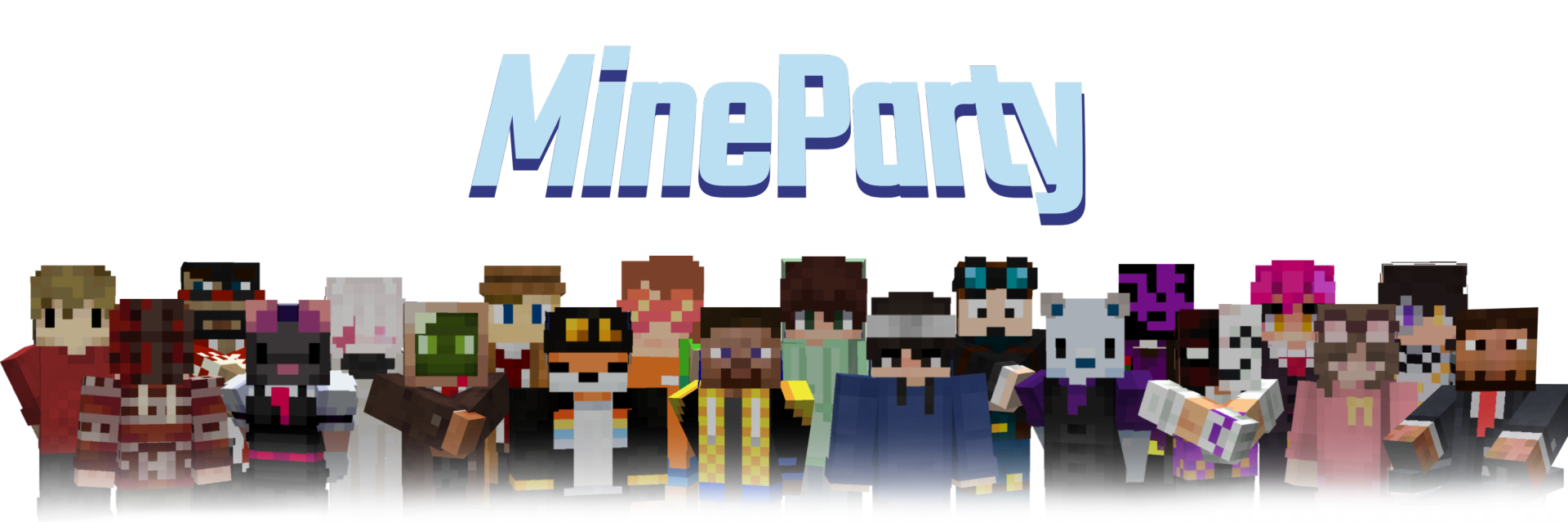 Lineup of all Game Characters underneath the "MineParty" Title