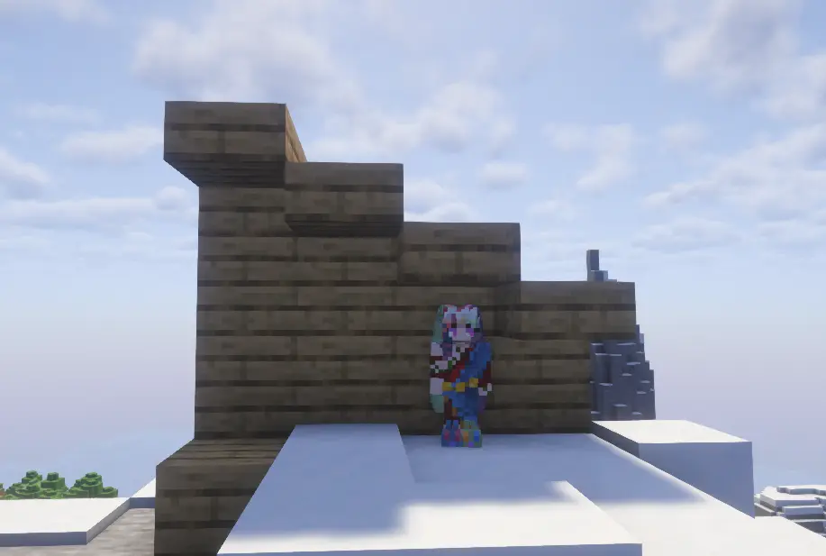 Image of the smallest scale (size 0.67) of Minecraft character with slabs for comparison
