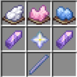 Trans flag dyes, 2 amethyst shards, a breeze rod, and a nether star