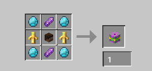 The recipe for the revival altar. Four diamonds, one in each corner. Two amethyst shards, on top and bottom middle. Two totems of undying, on the middle sides, and one player head, in the center, to get one Revival Altar