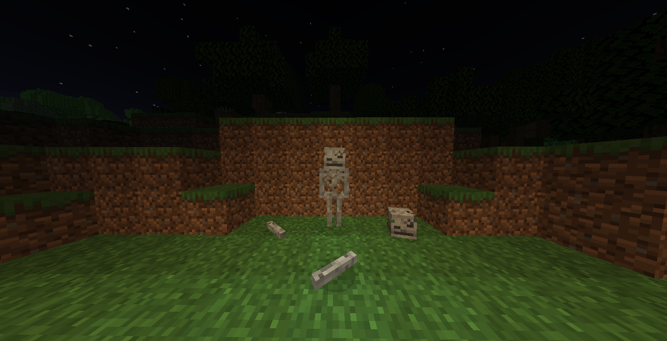 The Crumbling Skeleton at night, along with the hostile crumbled body parts