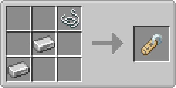 New recipe to craft name tags using string and iron ingots in a crafting table.