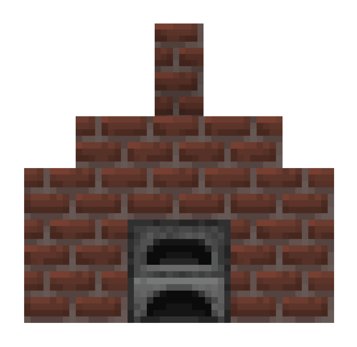 Bottom Left: Bricks Block | Middle: Furnace | Bottom Right: Bricks Block | Mid-Left: Brick Stairs facing Right | Mid-Mid: Bricks Block | Mid-Right: Brick Stairs facing Left | Top-Mid: Brick Wall