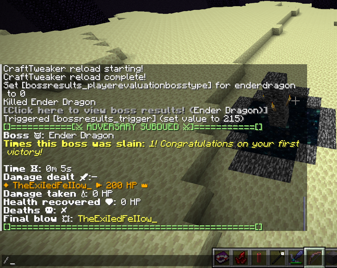 Boss results chat message example