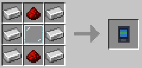(Top to bottom, left to right) [Iron Ingot]  [Redstone]  [Iron Ingot] [Iron Ingot]  [Glass Pane]  [Iron Ingot] [Iron Ingot]  [Redstone]  [Iron Ingot]