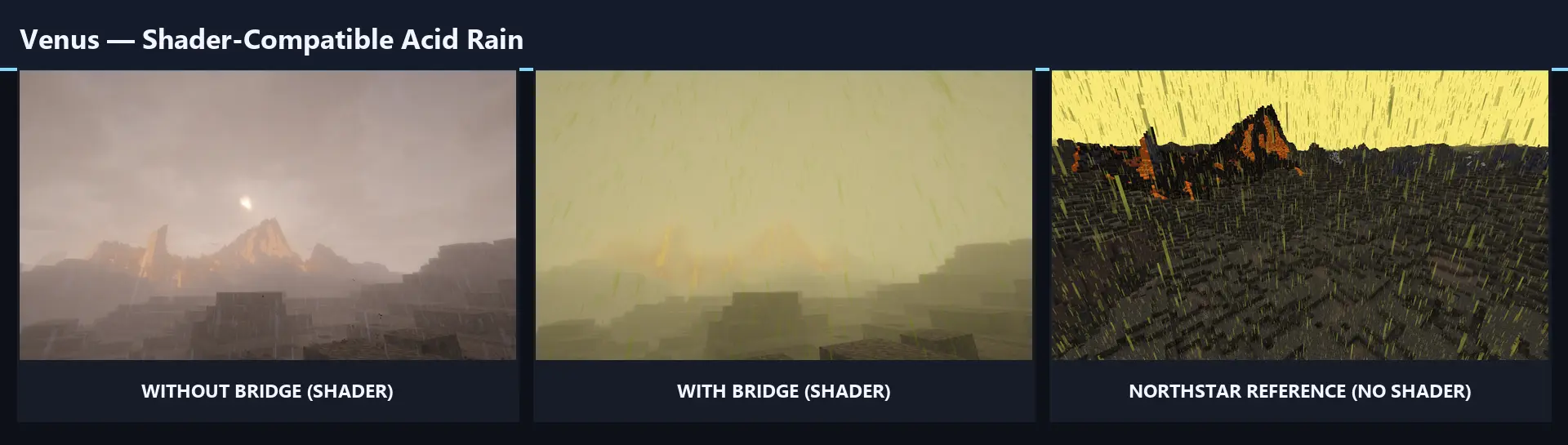 Venus acid rain shader compatibility comparison
