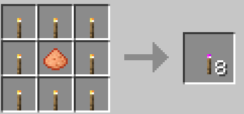 Crafting 8 potash torches with 1 potash salt and 8 torches.