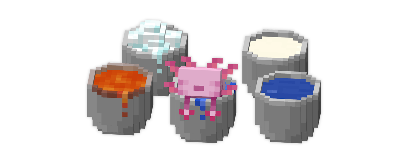 Some of the buckets added in the resource pack.