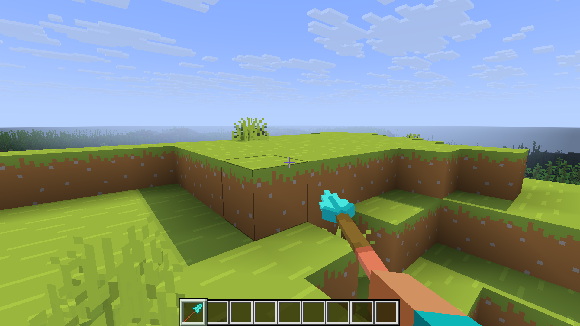 Player holding a 3D diamond spear extended on an island